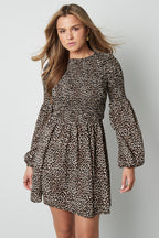 Mini Jurk Luipaardprint Puff Mouw