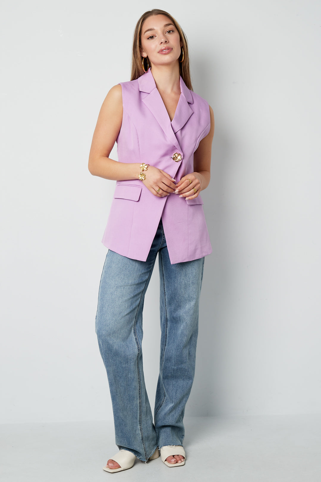 Mouwloze Jas Casual Onsymmetrisch Ontwerp