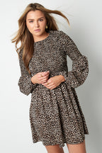 Mini Jurk Luipaardprint Puff Mouw