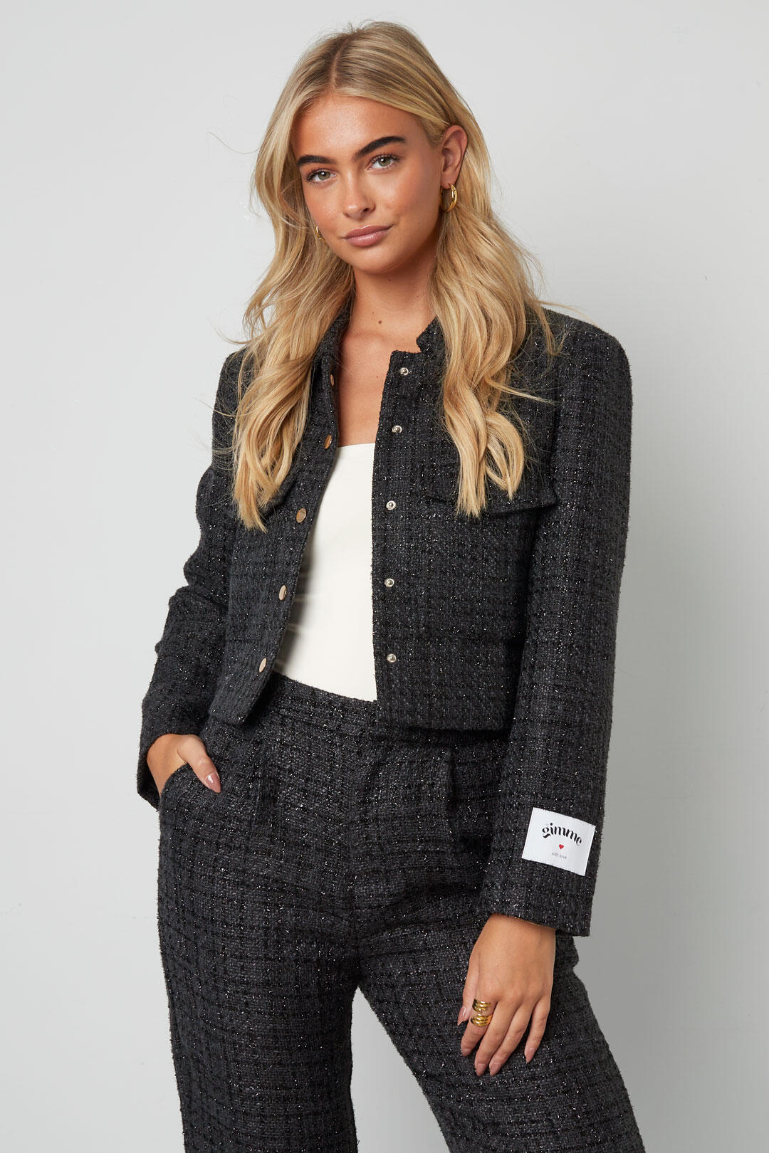 Geweven Polyestervezel Vrouwen Jas Elegant Geruit Statement