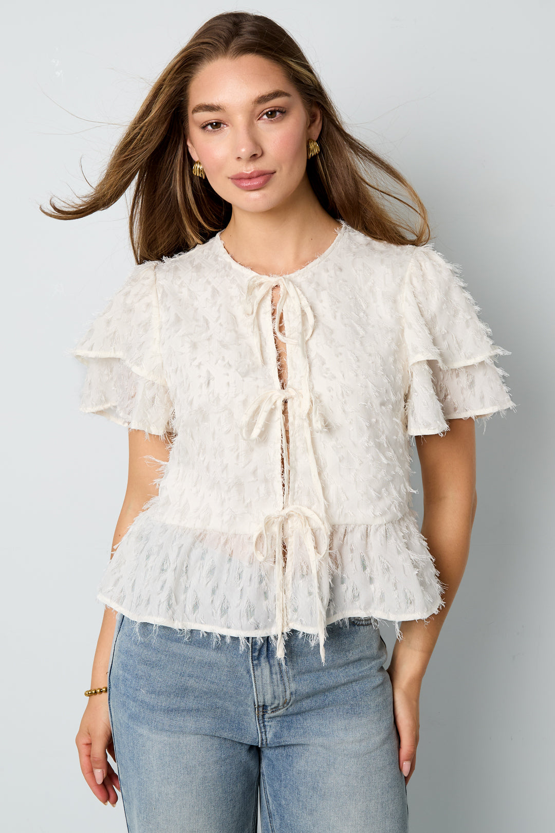 Korte Mouwen Tops Elegante Sluiting Solide Kleur