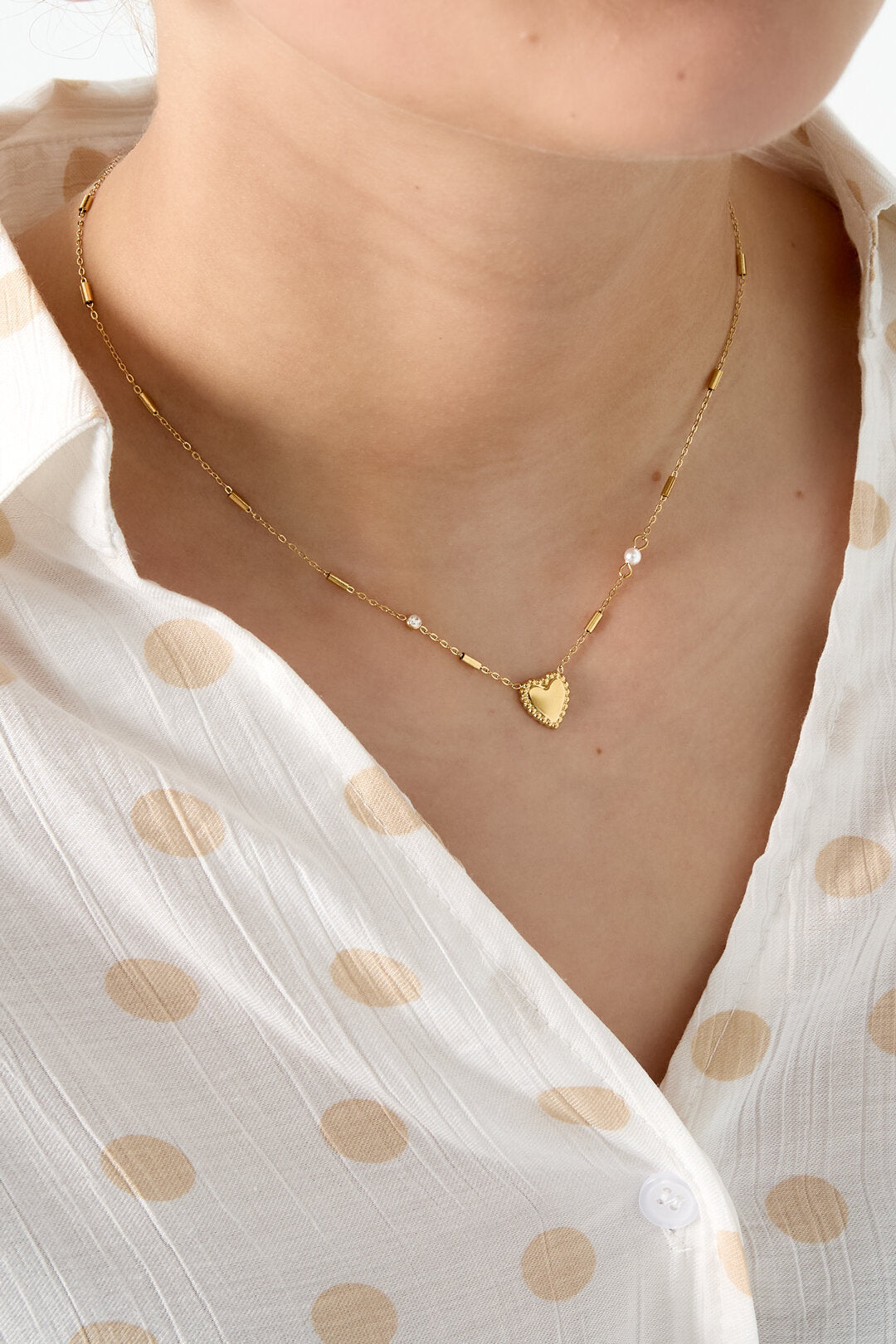 Ketting Met Parel, Steentje En Statement Hart