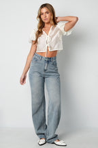 Korte Mouw Top Bohemian Floral Print Bow