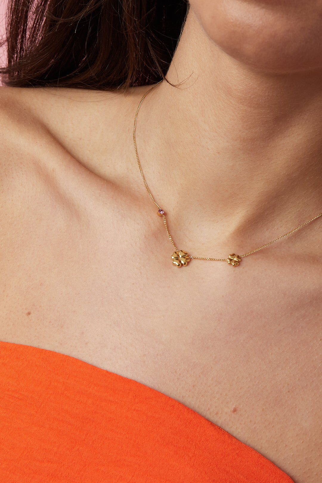 Ketting Met Klavertjes En Gekleurd Steentje