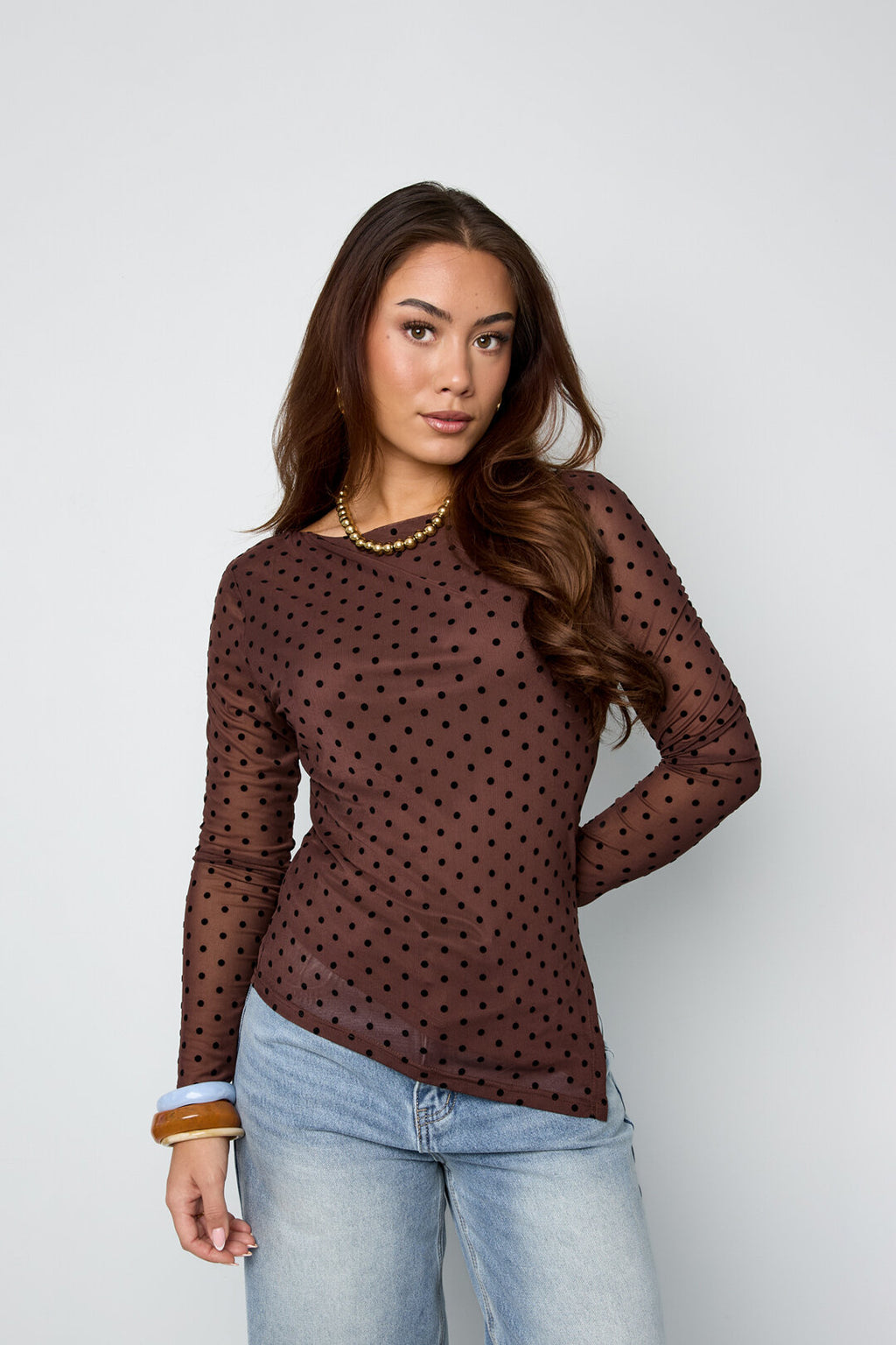 Lange Mouw Blouse met Stippen