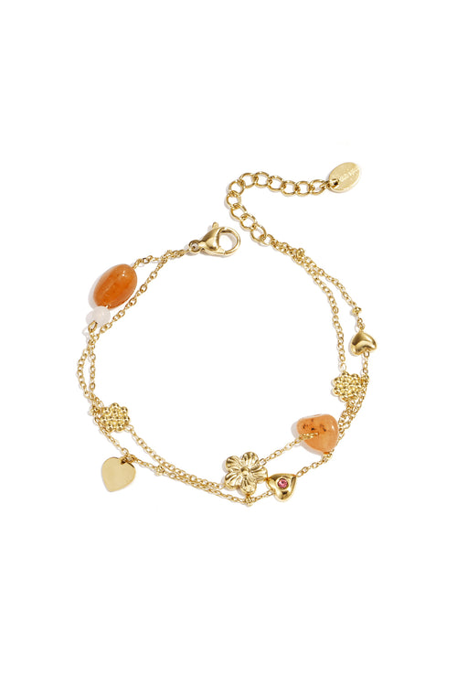 Bedelarmband Met Oranje Kralen, Bloemen En Hartjes