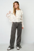 Elegante Bloemen Blouse met Kanten Paneel