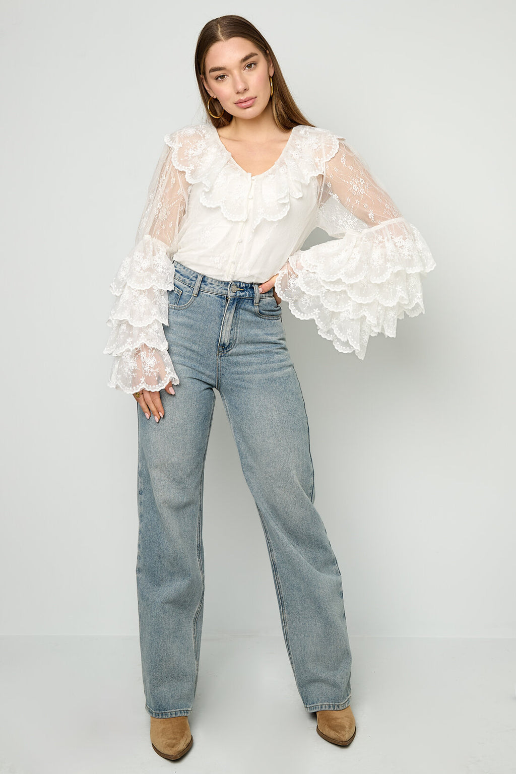 Elegante Witte Bloemen Blouse