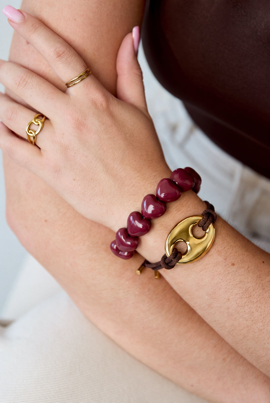 Satijnkoord Armband Met Knop Detail