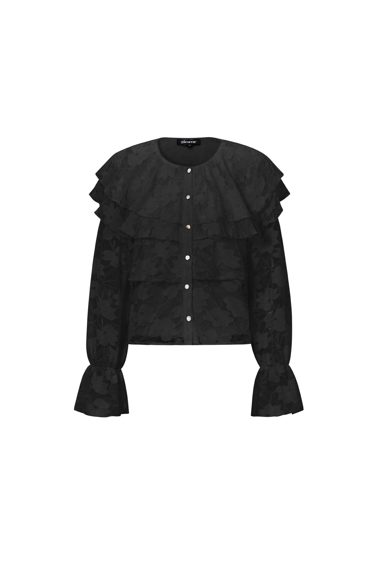 Elegante Bloemen Blouse met Kanten Paneel