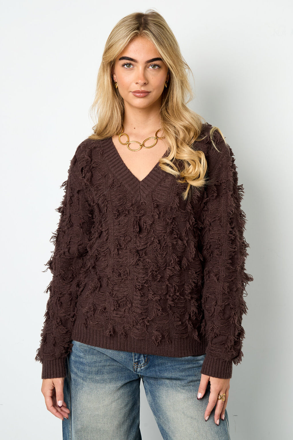 V Sweater Met Franjes