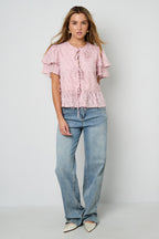 Korte Mouwen Tops Elegante Sluiting Solide Kleur