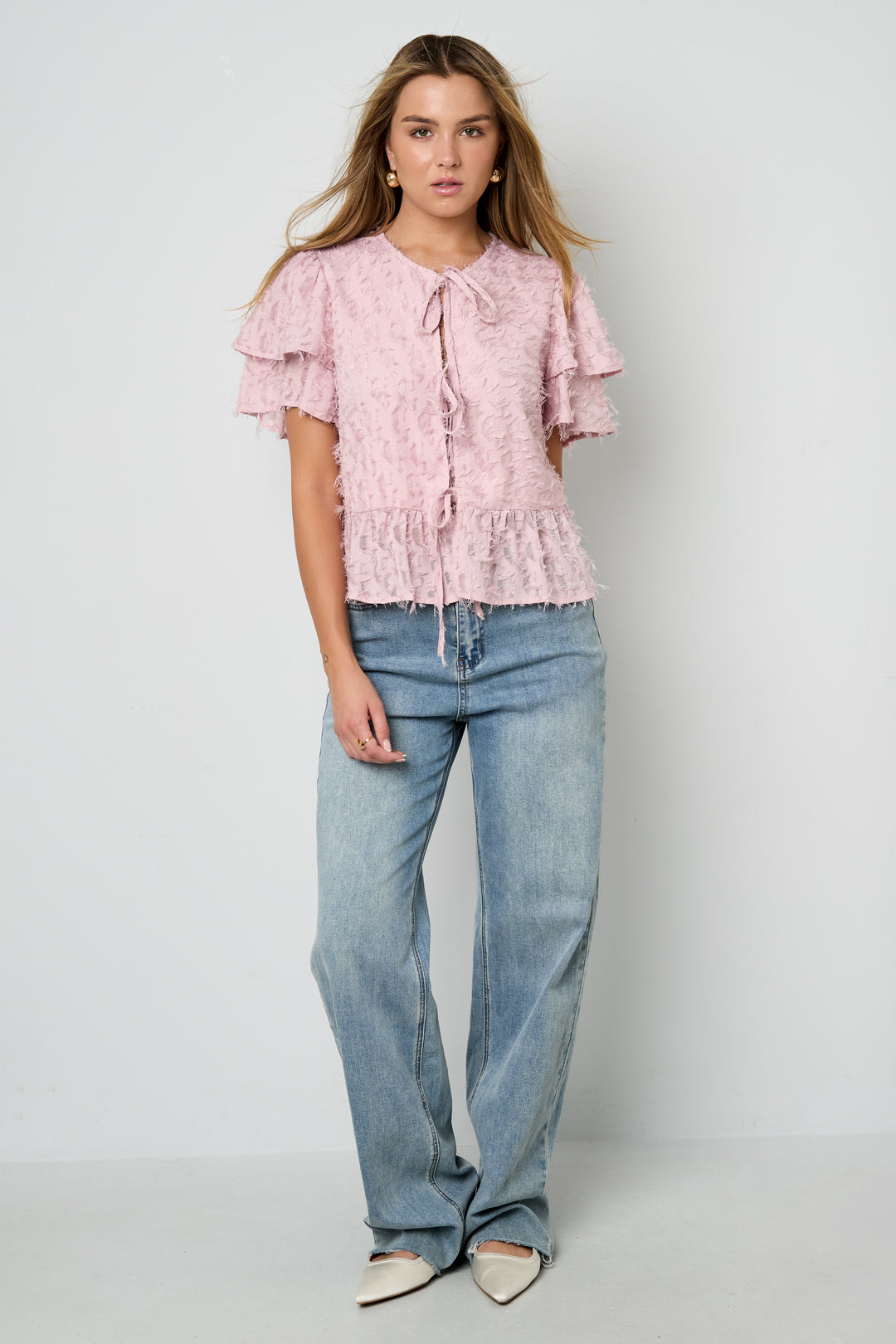 Korte Mouwen Tops Elegante Sluiting Solide Kleur