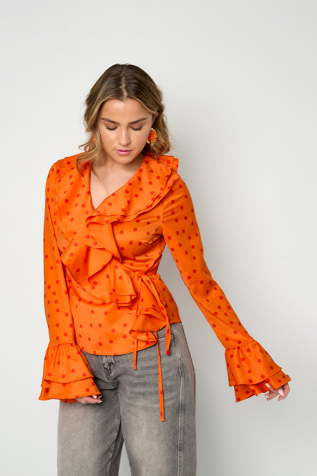 Blouse Met Ruches En Stippen