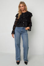 Elegante Bloemen Blouse met Kanten Paneel