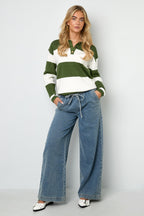 Gebreide Viscose Dames Polo Trui Strepen Herfst/Winter