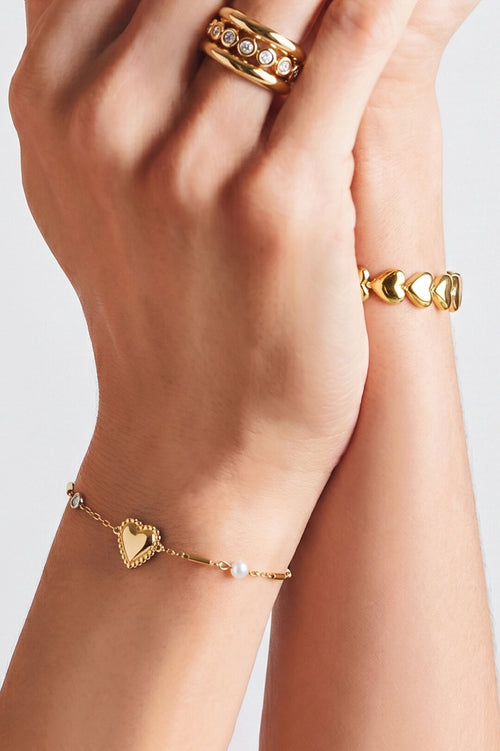Armbandje Met Parel, Steentje En Statement Hart