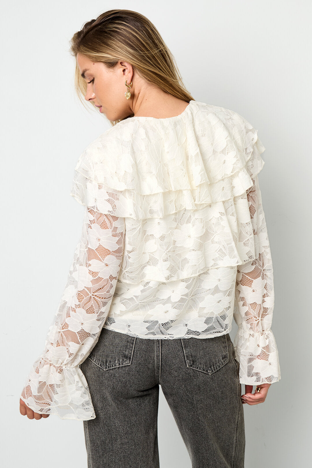 Elegante Bloemen Blouse met Kanten Paneel