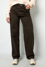 Donkerbruine Leopardenprint Denim Broek