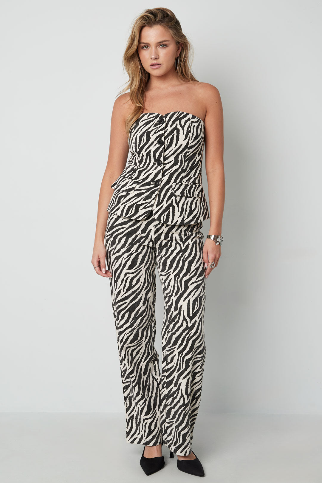 Mouwloze Top Zebra Print Knopvoorkant