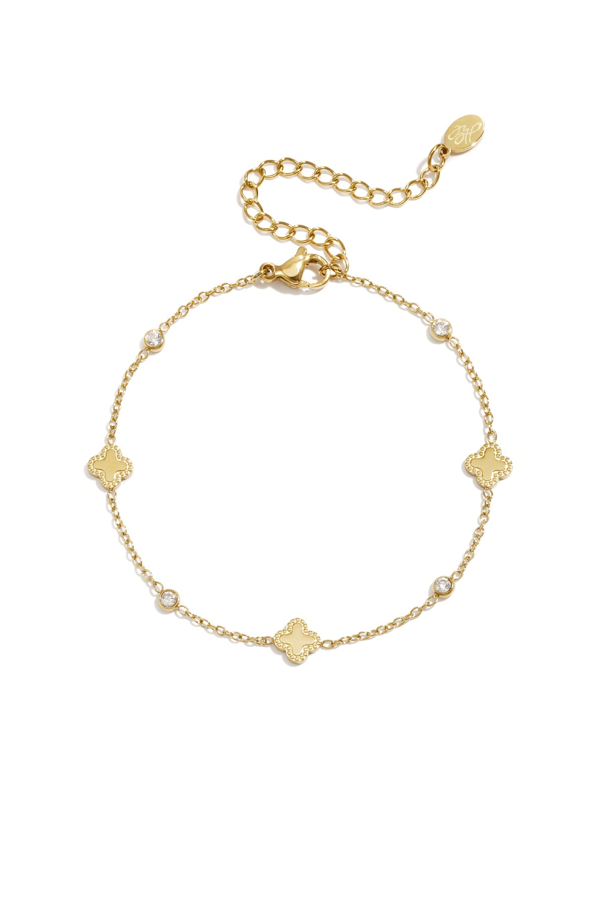 Armband Met Klavertjes En Ronde Zirkonia Steentjes