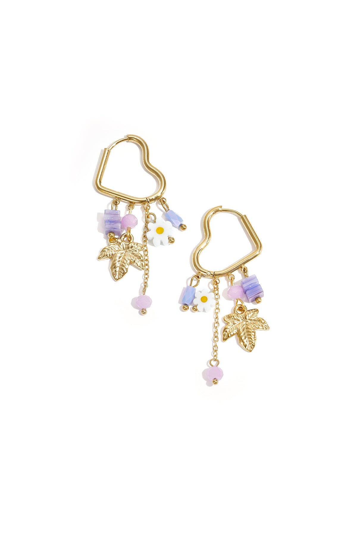 Oorbellen In Hartvorm Met Kralen Hangers En Charms