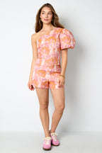 Geweven Vrouwen Eén-Schouder Top Elegant Bloemenprint