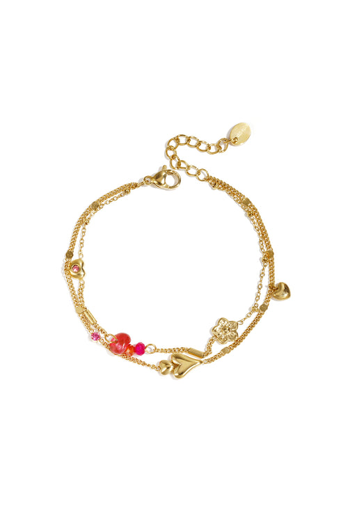 Armband Met Hartjes Bloemen En Kraaltjes