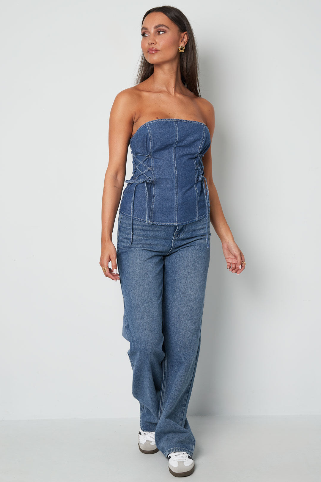 Geweven Denim Strapless Top 