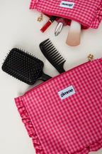 Romantische Roze Ruit Make-up Tas