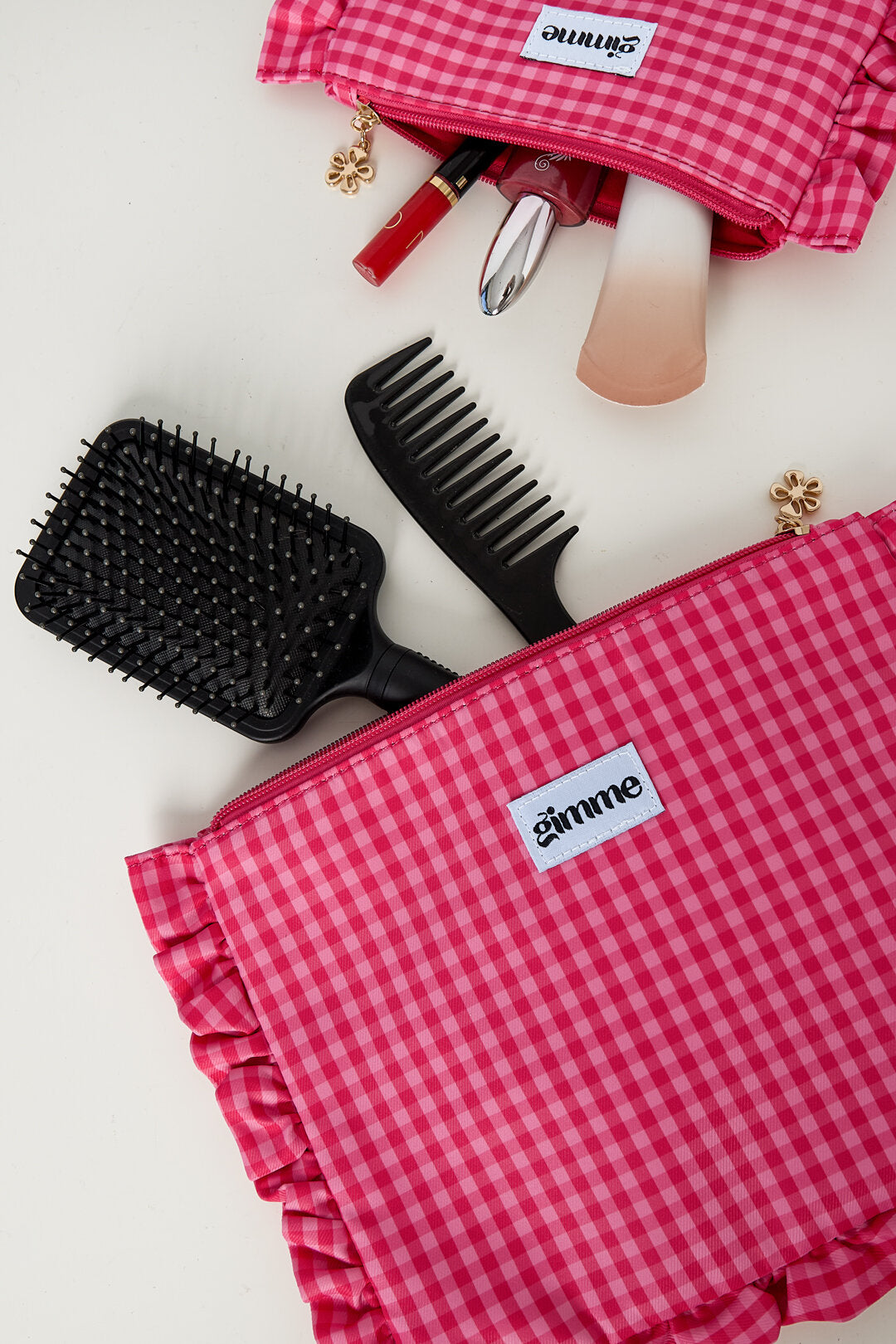 Romantische Roze Ruit Make-up Tas
