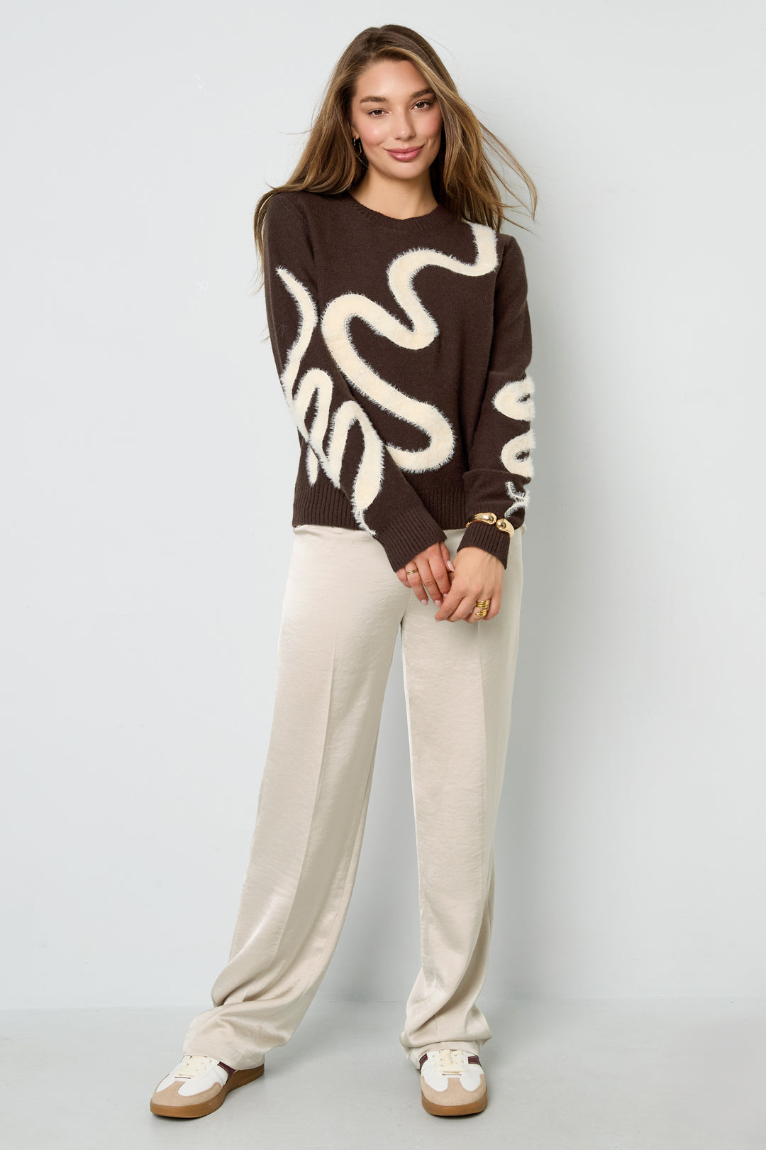 Gebreide Polyestervezel Vrouwen Truien Casual Kleurcontrast