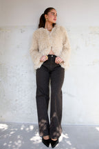 Donkerbruine Leopardenprint Denim Broek