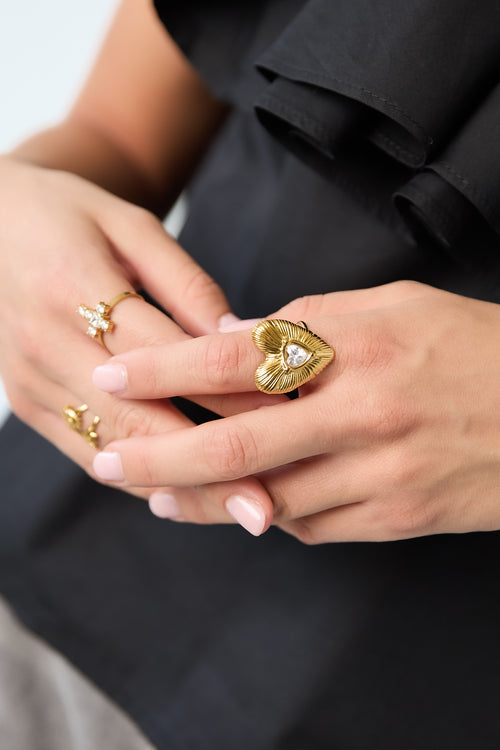 14K Goudverzette Hart Vormige Ring