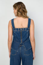 Opvallende Denim Top Met Oogjes