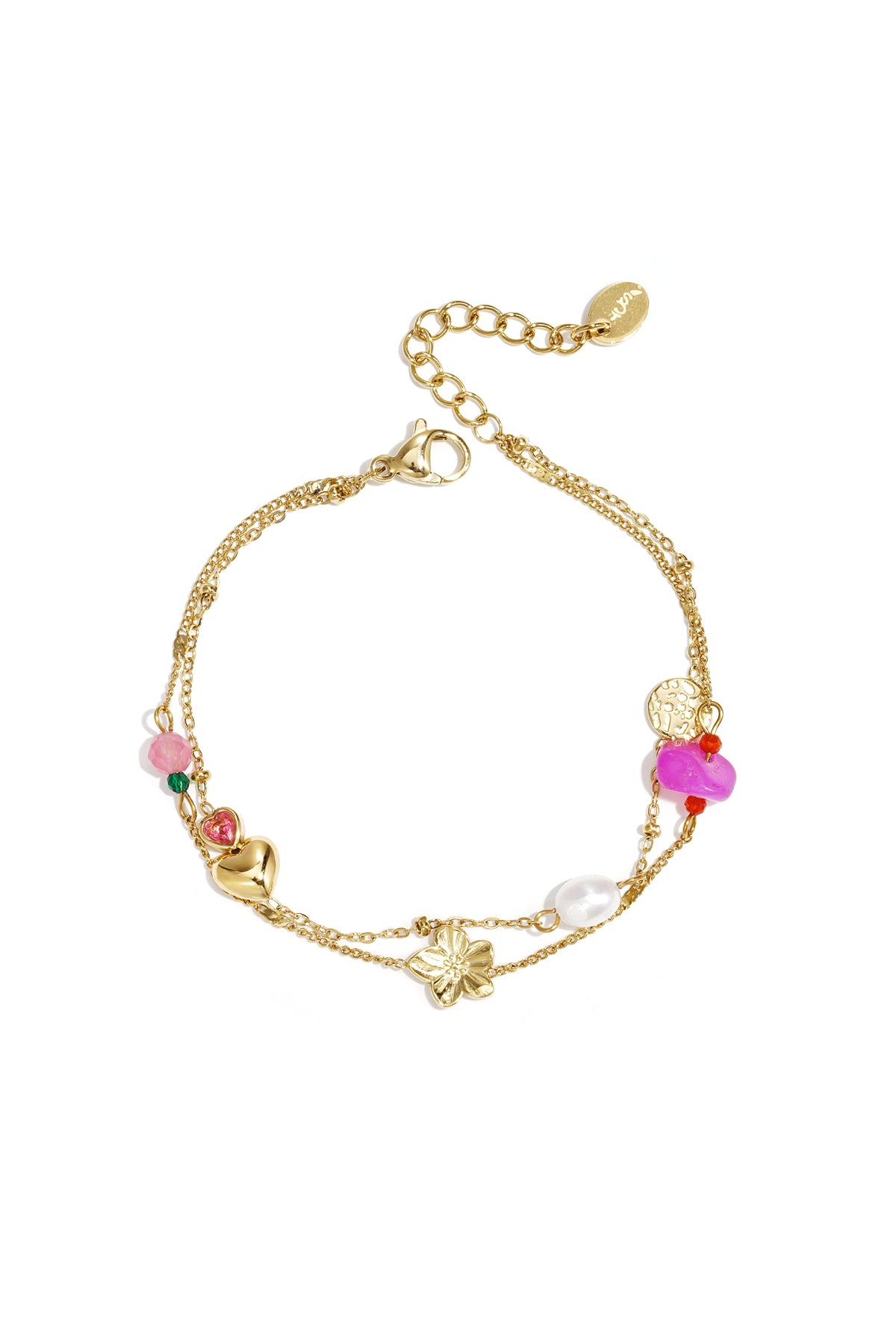 Bedelarmband Met Hart, Bloem, Parel En Kraaltjes