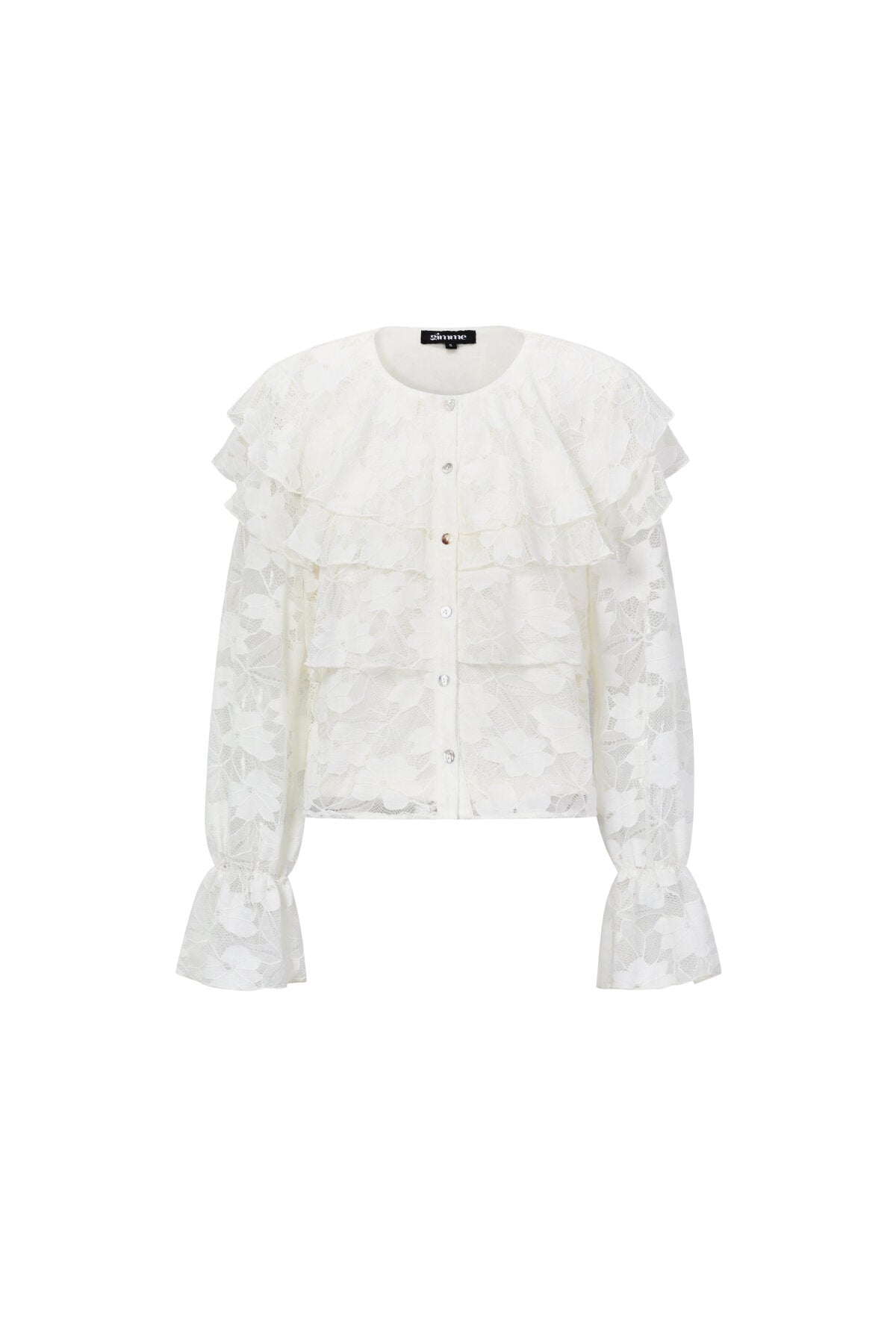 Elegante Bloemen Blouse met Kanten Paneel