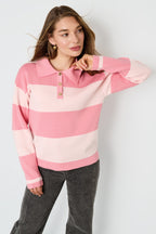 Gebreide Viscose Dames Polo Trui Strepen Herfst/Winter