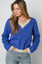 V-hals Trui Casual Kleurcontrast