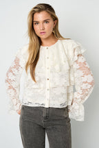 Elegante Bloemen Blouse met Kanten Paneel