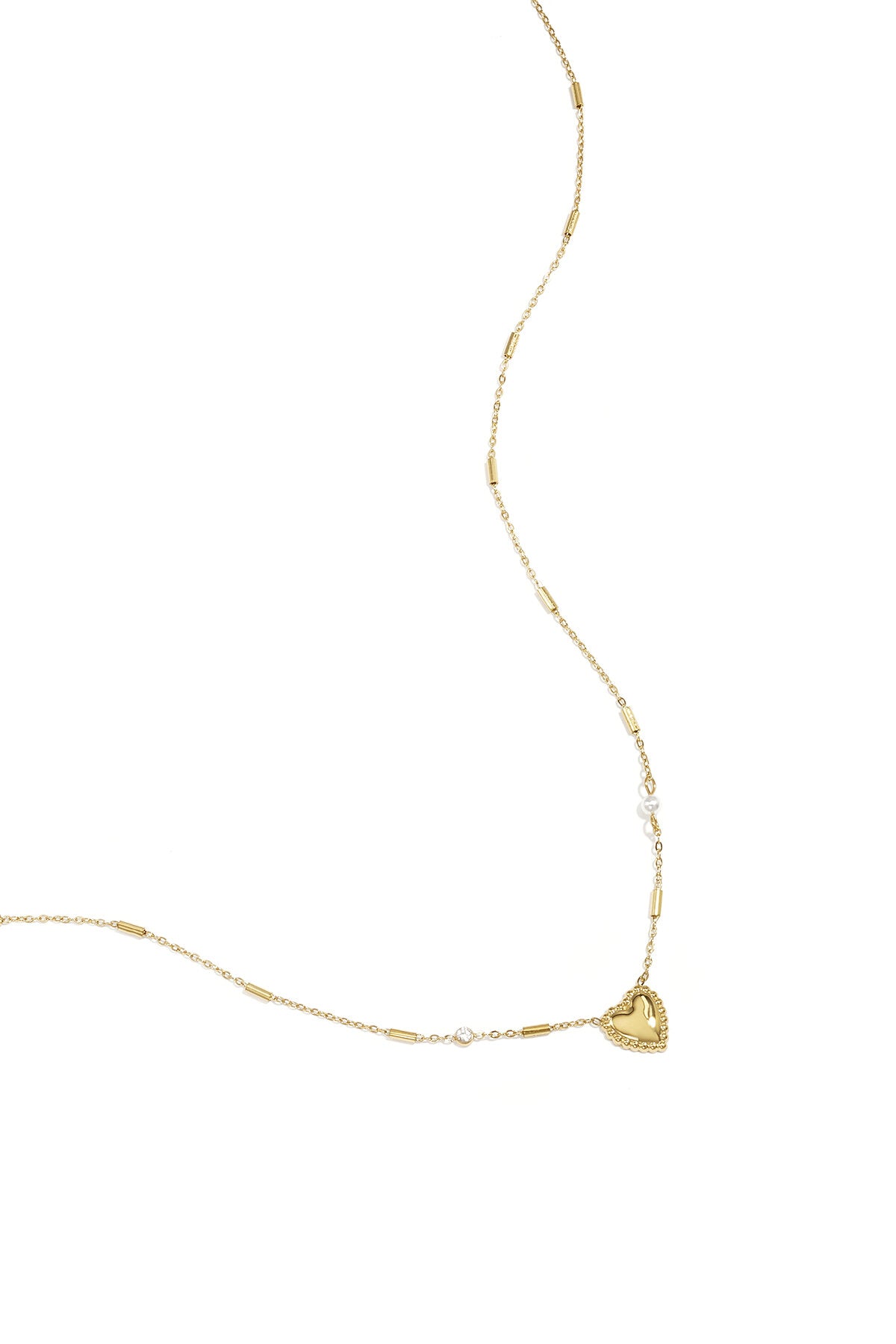 Ketting Met Parel, Steentje En Statement Hart