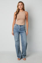 Gebreide Nylon Mouwloze Top 