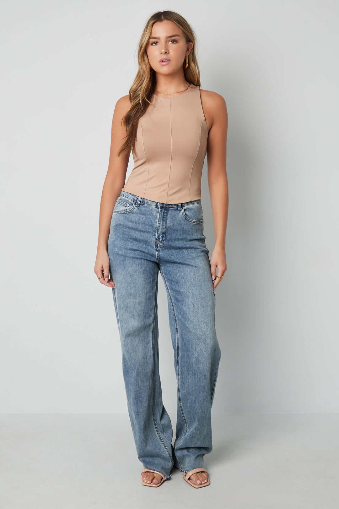 Gebreide Nylon Mouwloze Top 