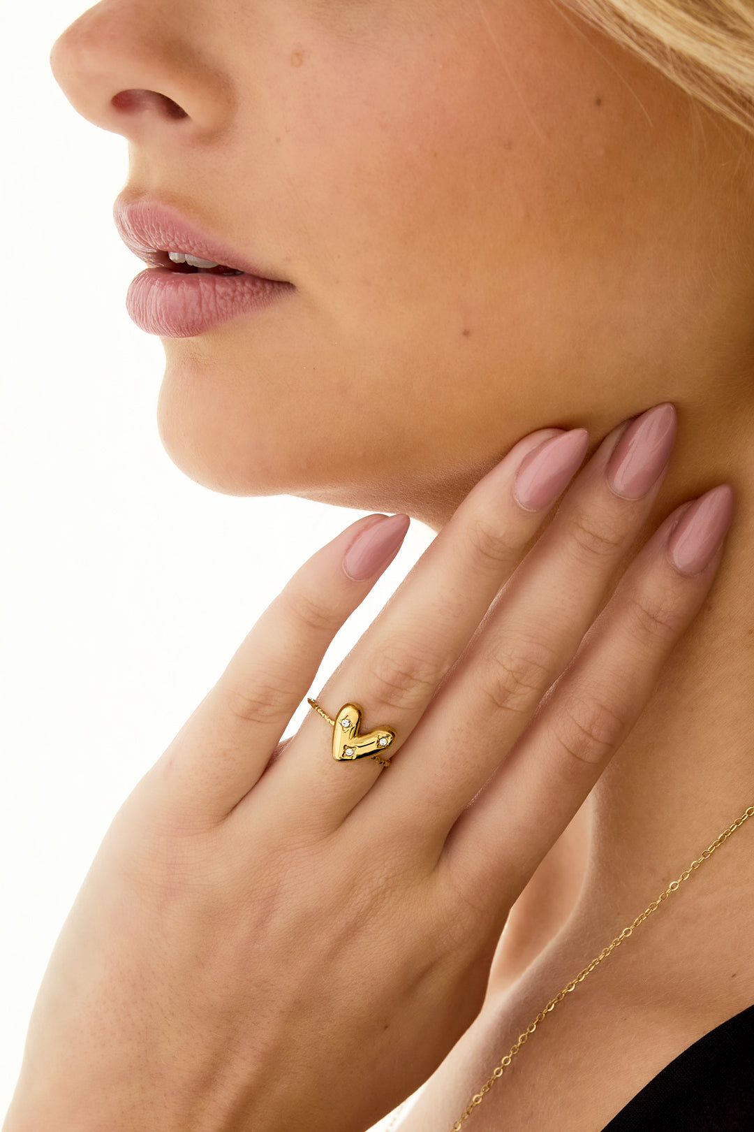 Verstelbare Ring Met Belegd Hart