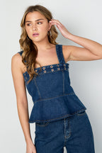 Opvallende Denim Top Met Oogjes